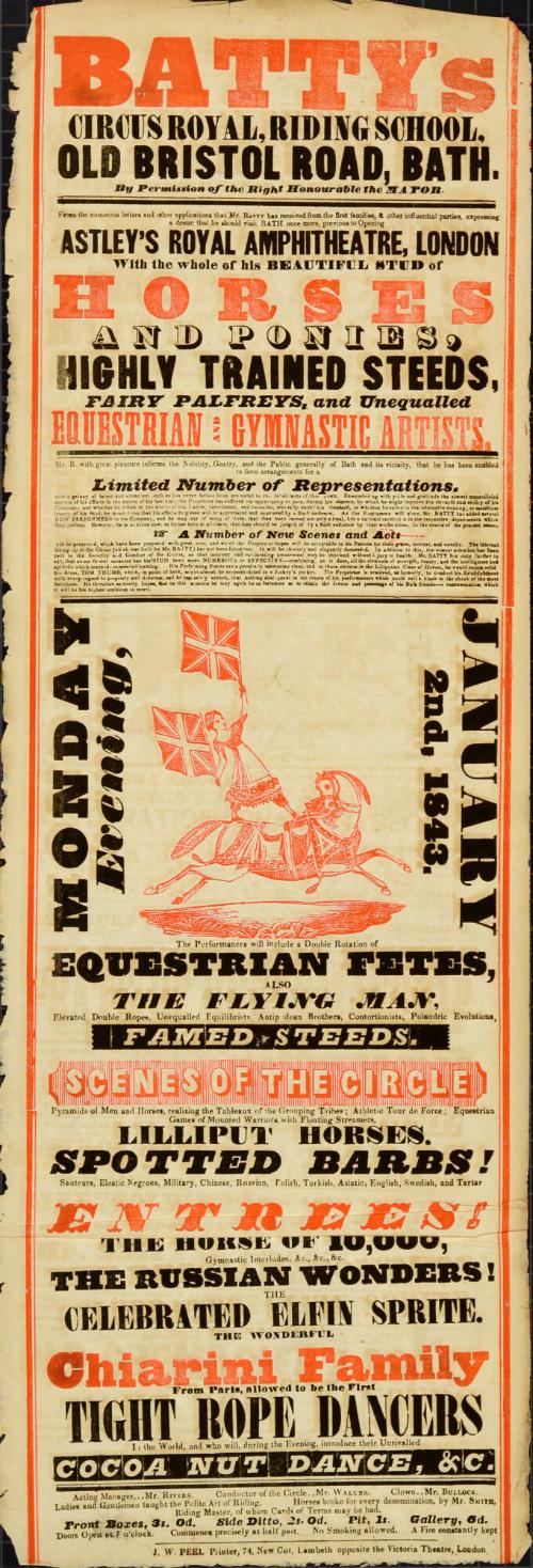 Playbill for Batty's Circus Royal, Bath. January 2, 1843