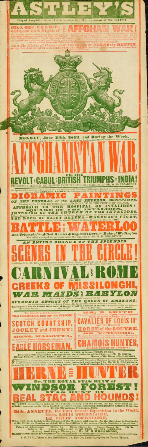 Playbill for Astley's Amphitheatre of Arts. June 26, 1843