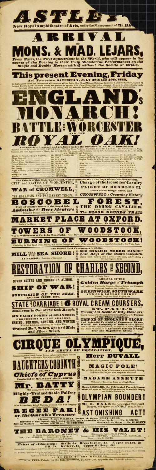 Playbill for Astley's Amphitheatre of Arts. July 28, 1843