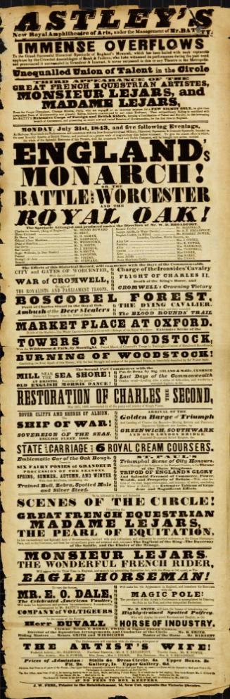 Playbill for Astley's Amphitheatre of Arts. July 31, 1843