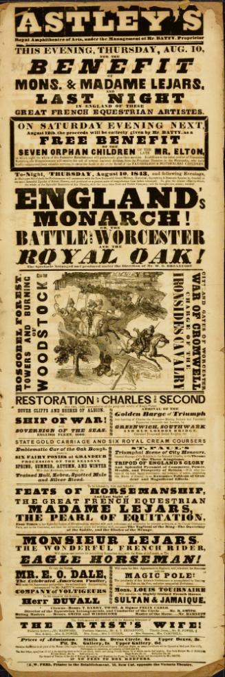 Playbill for Astley's Amphitheatre of Arts. August 10, 1843