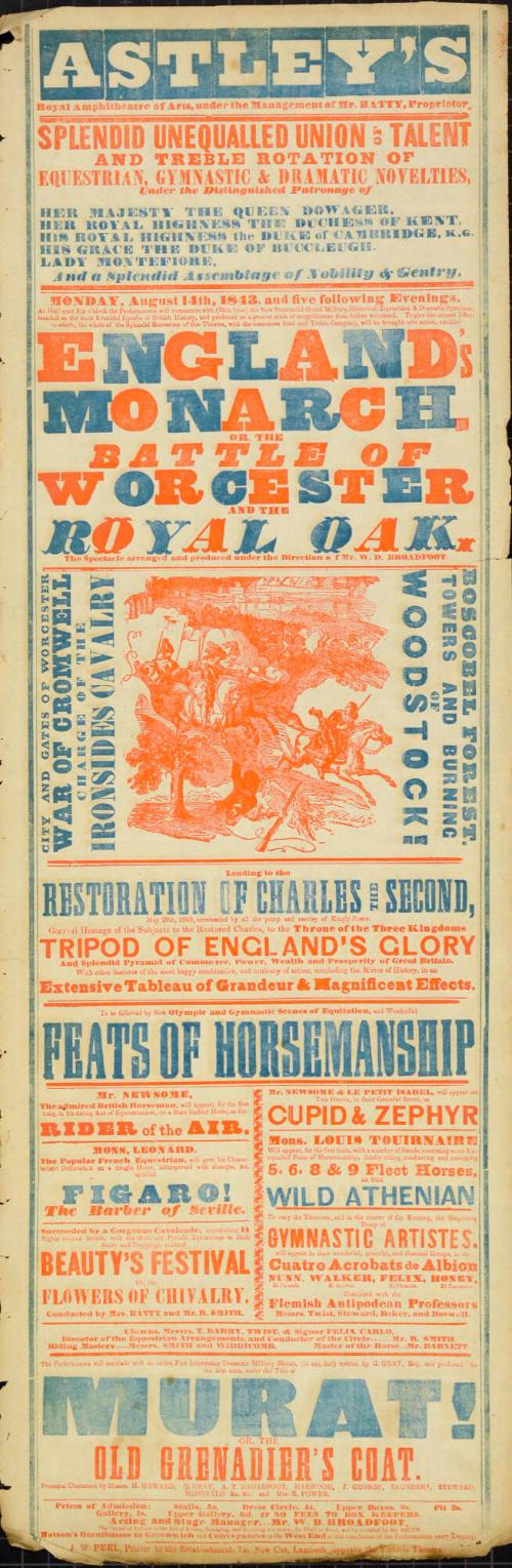 Playbill for Astley's Amphitheatre of Arts. August 14, 1843