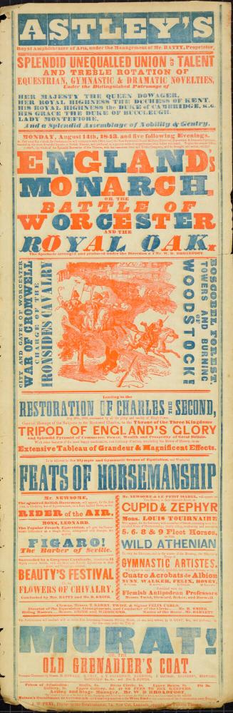 Playbill for Astley's Amphitheatre of Arts. August 14, 1843