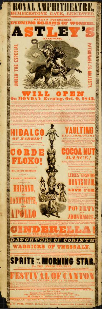 Playbill for Royal Amphitheatre, Humberstone Gate, Leicester. October 9, 1843