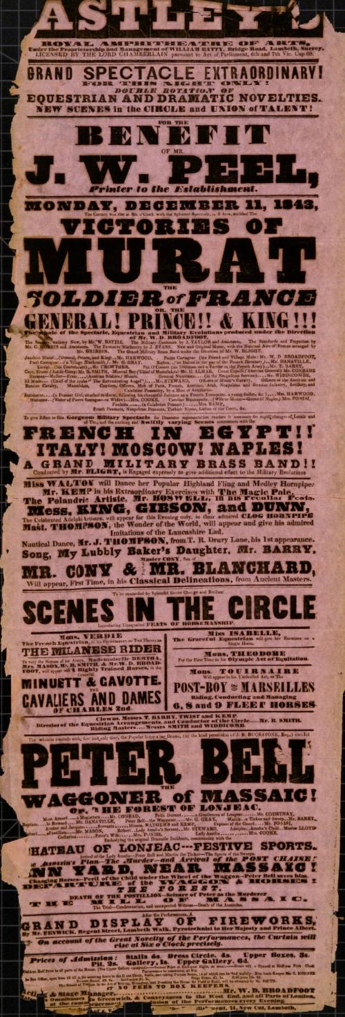 Playbill for Astley's Amphitheatre of Arts. December 11, 1843