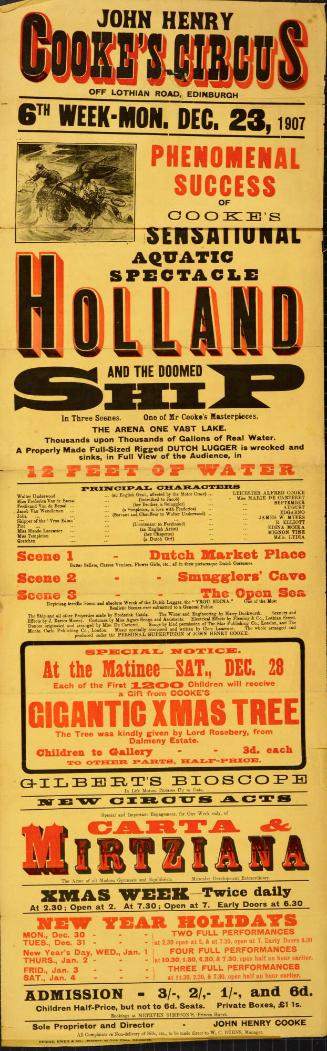 Playbill for Cooke's Circus. December 23 1907