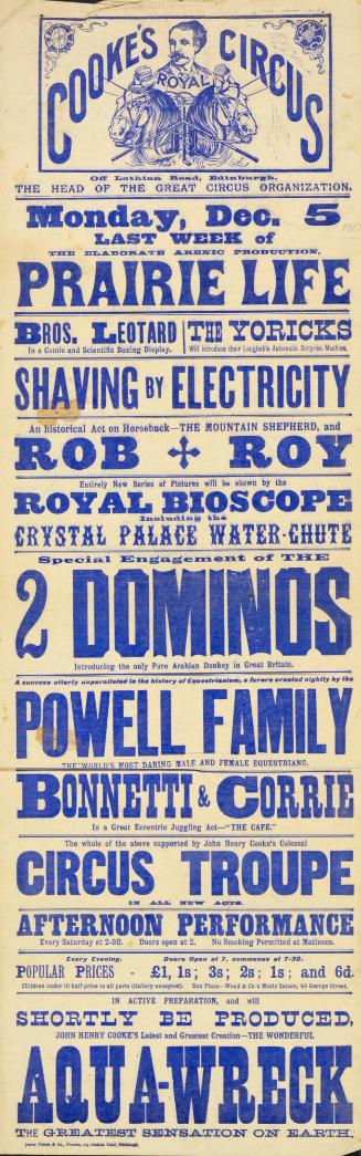 Playbill for Cooke's Circus. December 5, 1910