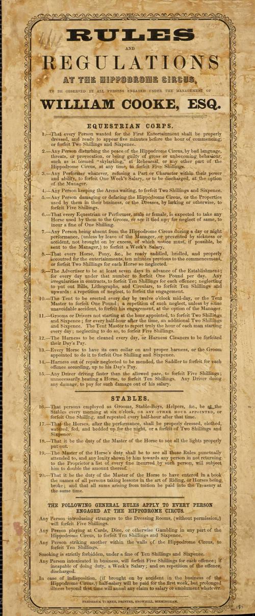Rules and Regulations at the Hippodrome Circus
