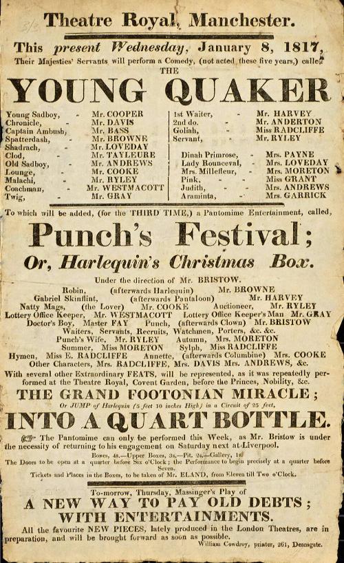 Handbill for Theatre Royal, Manchester. January, 1817