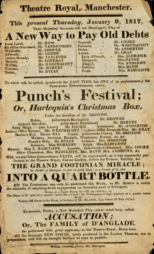 Handbill for Theatre Royal, Manchester. January, 1817