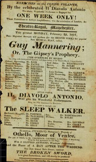 Handbill for Theatre Royal, Manchester. February, 1817