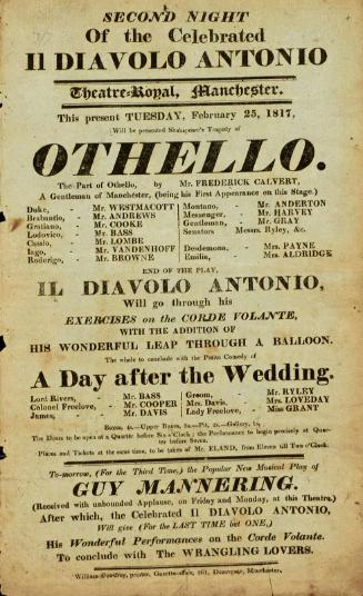 Handbill for Theatre Royal, Manchester. February, 1817