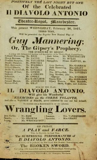 Handbill for Theatre Royal, Manchester. February, 1817