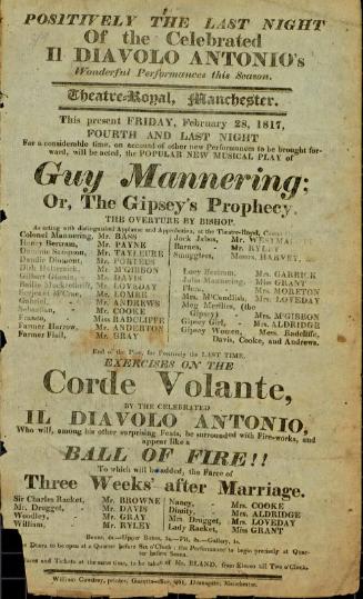 Handbill for Theatre Royal, Manchester. February, 1817