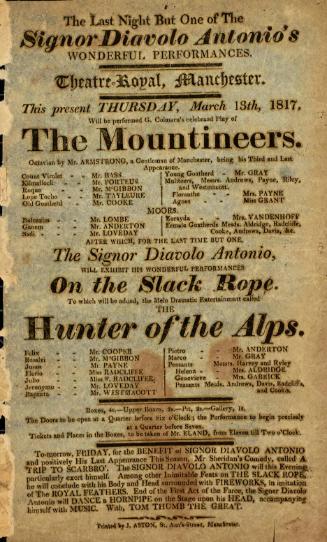 Handbill for Theatre Royal, Manchester. March, 1817