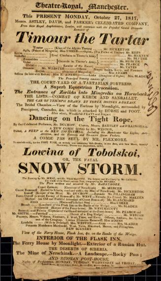 Handbill for Theatre Royal, Manchester. October, 1817
