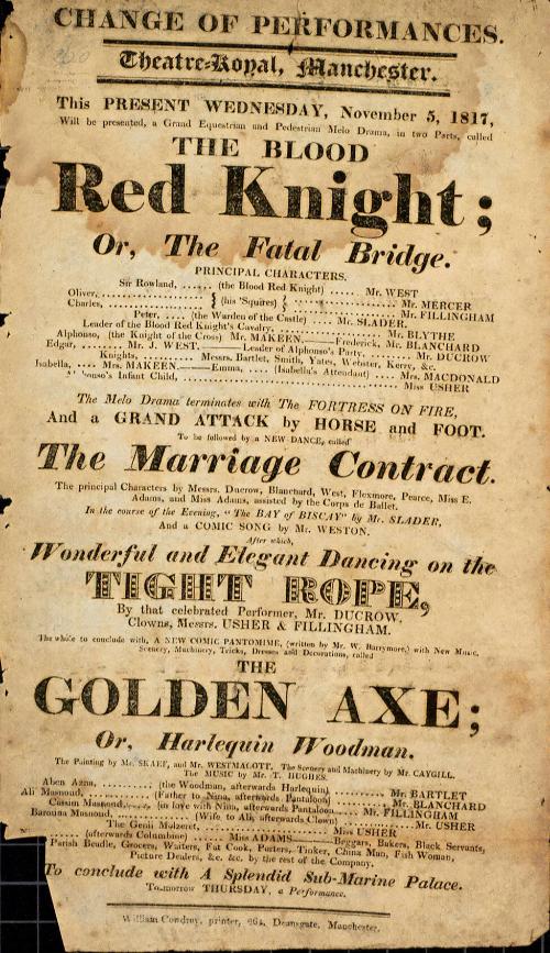 Handbill for Theatre Royal, Manchester. November, 1817