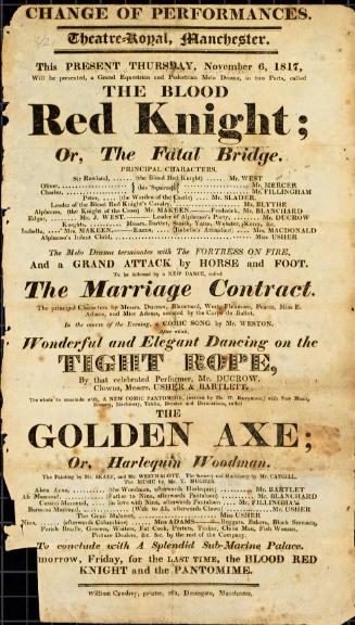 Handbill for Theatre Royal, Manchester. November, 1817