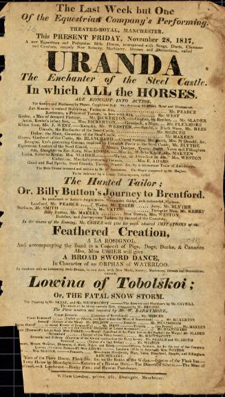 Handbill for Theatre Royal, Manchester. November, 1817