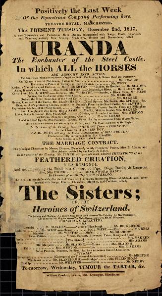 Handbill for Theatre Royal, Manchester. December, 1817