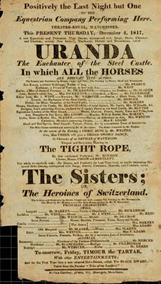 Handbill for Theatre Royal, Manchester. December, 1817