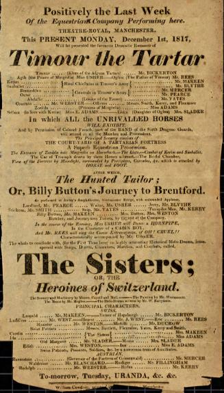 Handbill for Theatre Royal, Manchester. December, 1817