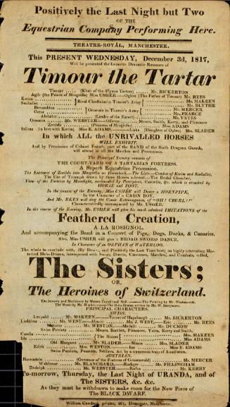 Handbill for Theatre Royal, Manchester. December, 1817