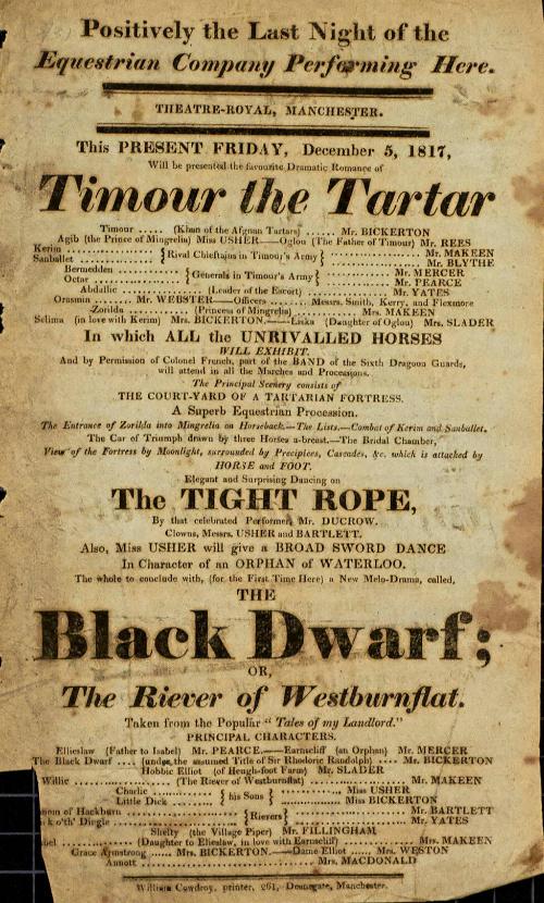 Handbill for Theatre Royal, Manchester. December, 1817