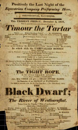 Handbill for Theatre Royal, Manchester. December, 1817
