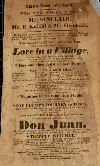Handbill for Theatre Royal, Manchester. August, 1818