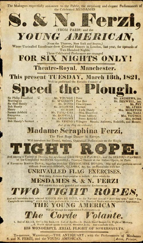 Handbill for Theatre Royal, Manchester. March, 1821