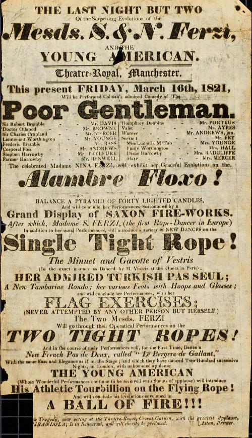Handbill for Theatre Royal, Manchester. March, 1821