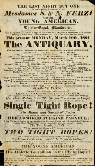 Handbill for Theatre Royal, Manchester. March, 1821