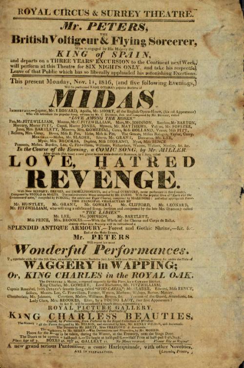 Handbill for Surrey Theatre. November 11, 1816