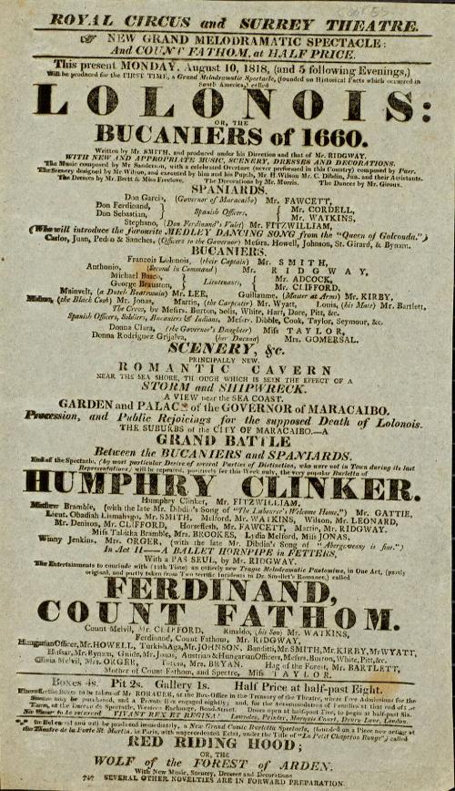 Handbill for Surrey Theatre. August 10, 1818