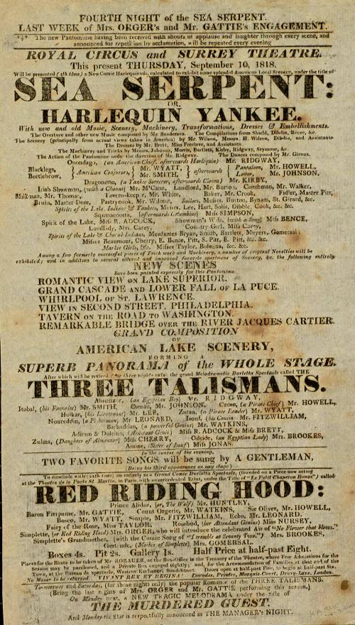 Handbill for Surrey Theatre. September 10, 1818