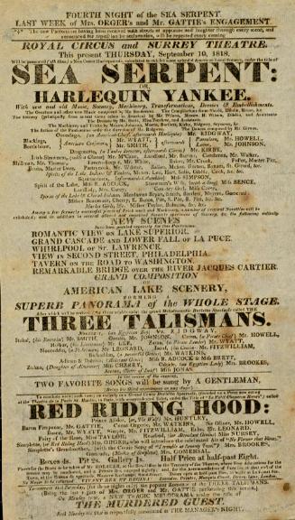 Handbill for Surrey Theatre. September 10, 1818
