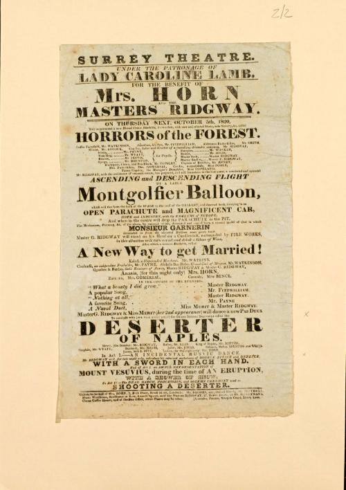 Handbill for Surrey Theatre. October 5, 1820