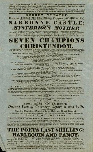 Handbill for Surrey Theatre. May 18, 1821