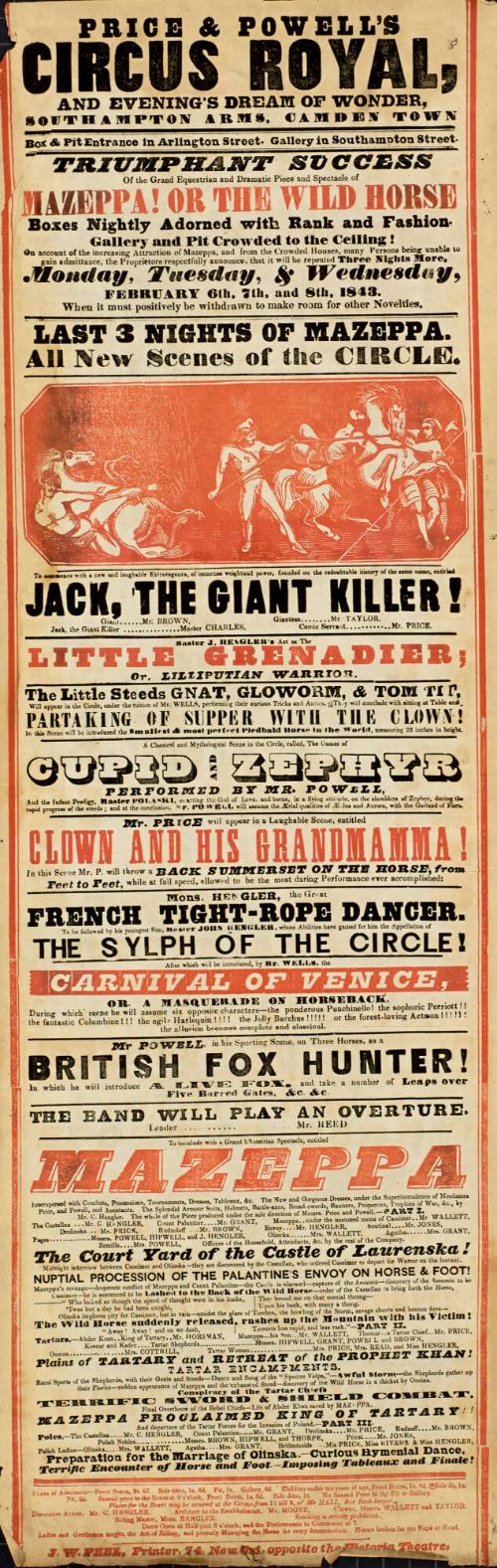 Playbill for Price & Powell's CIrcus Royal. February 6, 1843