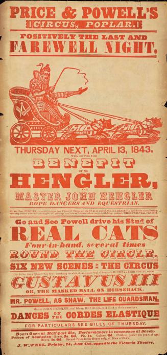 Playbill for Price & Powell's Circus. April 13, 1843