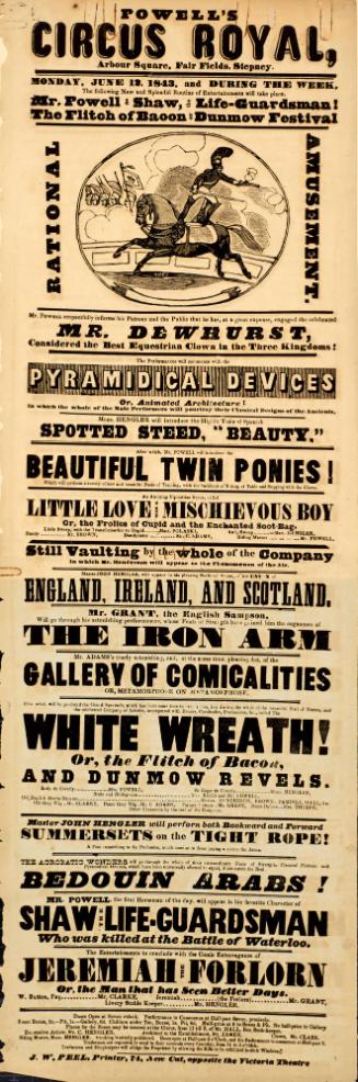 Playbill for Powell's Circus Royal. June 12, 1843