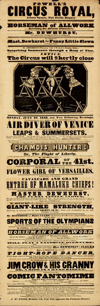 Playbill for Powell's Circus Royal. June 26, 1843