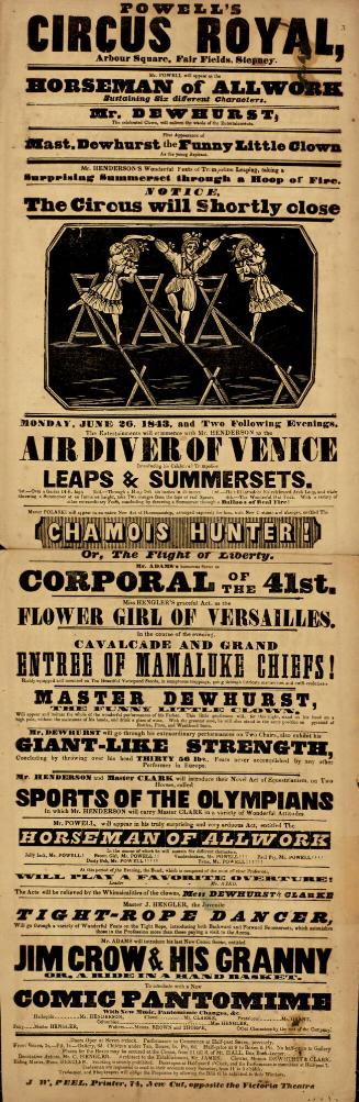 Playbill for Powell's Circus Royal. June 26, 1843