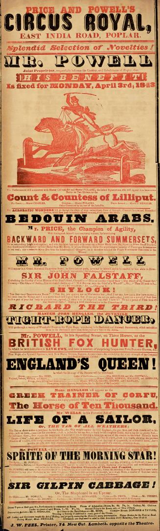 Playbill for Powell's Circus Royal. April 3, 1843