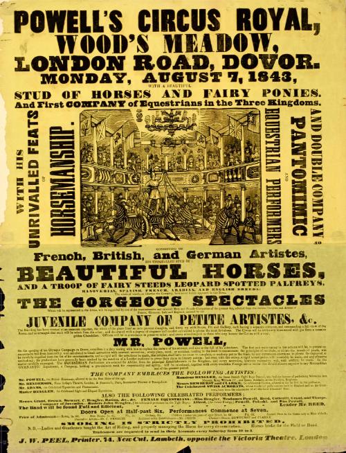 Playbill for Powell's Circus Royal. August 7, 1843