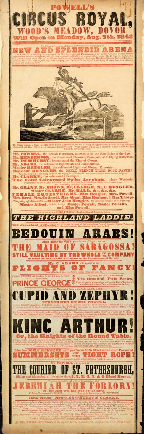 Playbill for Powell's Circus Royal. August 7, 1843