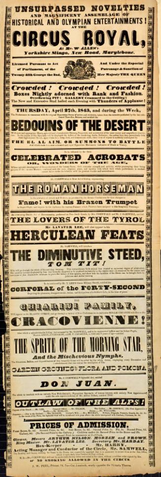 Cornwall's Royal Circus. April 27, 1843