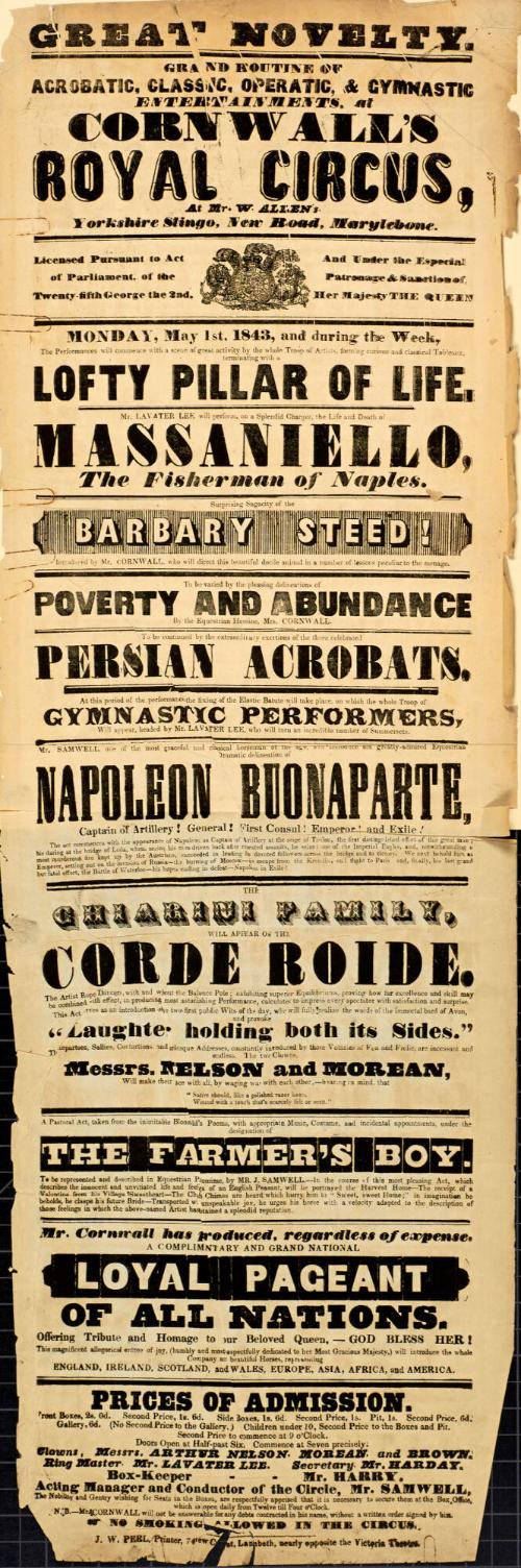 Cornwall's Royal Circus. May 1, 1843