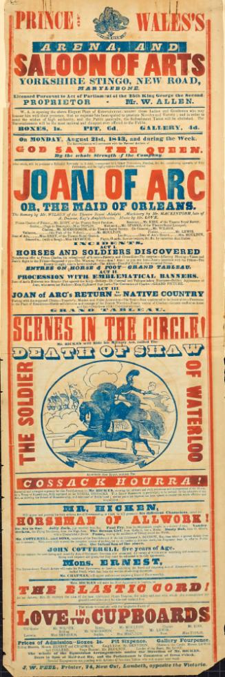 Playbill for Prince of Wales's Arena and Saloon of Arts. August 21, 1843